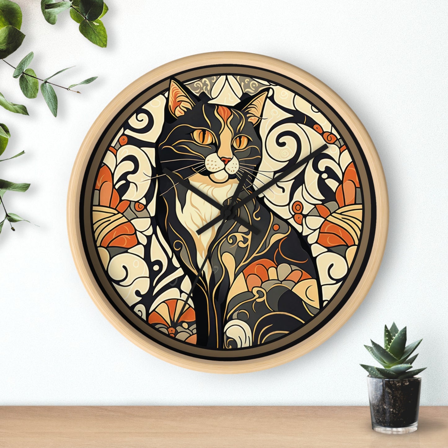 Mosaic Cat Silent Wall Clock