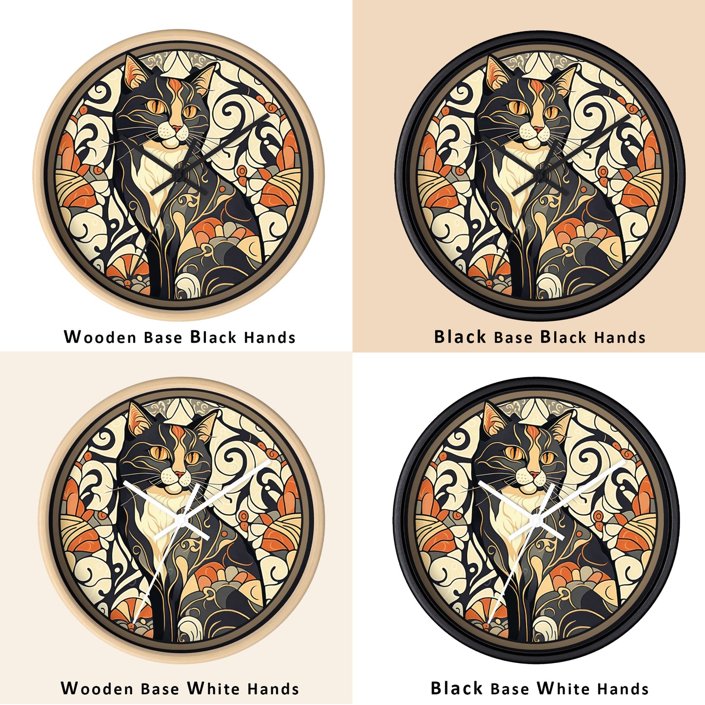 Mosaic Cat Silent Wall Clock